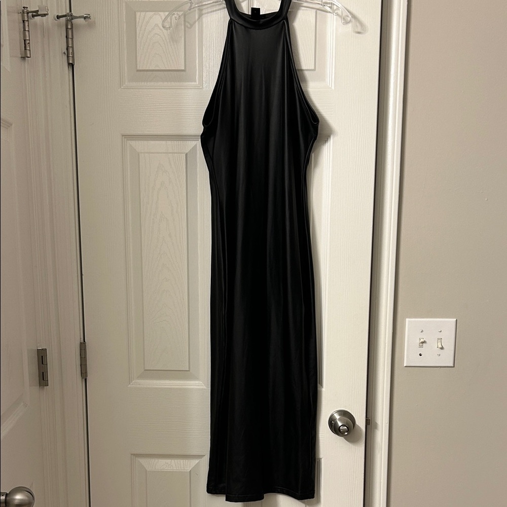 Elegant Black Faux Leather Dress